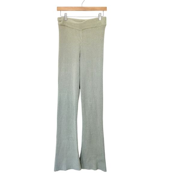 Tiger Mist Light Green Ribbed Knit Flared Pants Sz M - Picture 1 of 5